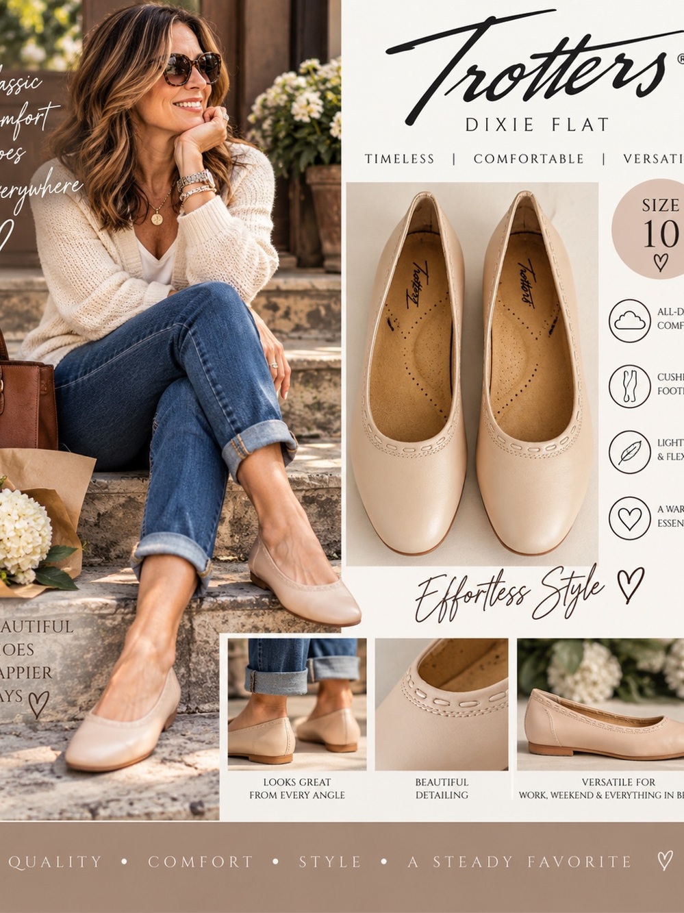 Women's Neutral Ballet Flats in Light Beige